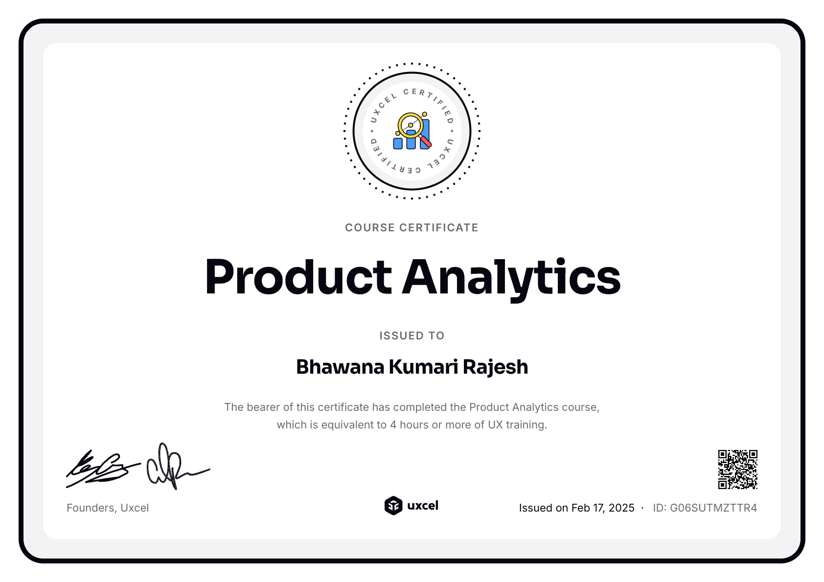 Bhawana Kumari Rajesh's certificate